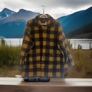 Lee Women's Tan/Black Buff Plaid Long Sleeve Teddy Bear Barn Jacket Sz 3X Pocket
